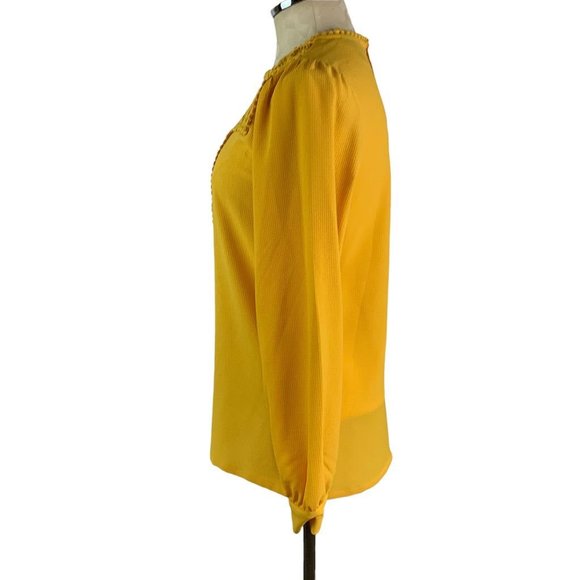 XS Halogen Gold Yellow Lace Detail Women's Blouse Long Sleeve Pullover - Picture 5 of 8